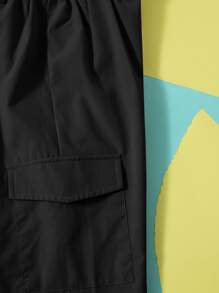 SHEIN Tween Boy Side-Seam Patch Pocket Quần Cuff đàn hồi, mùa xuân / mùa thu - màu đen - Xem 4