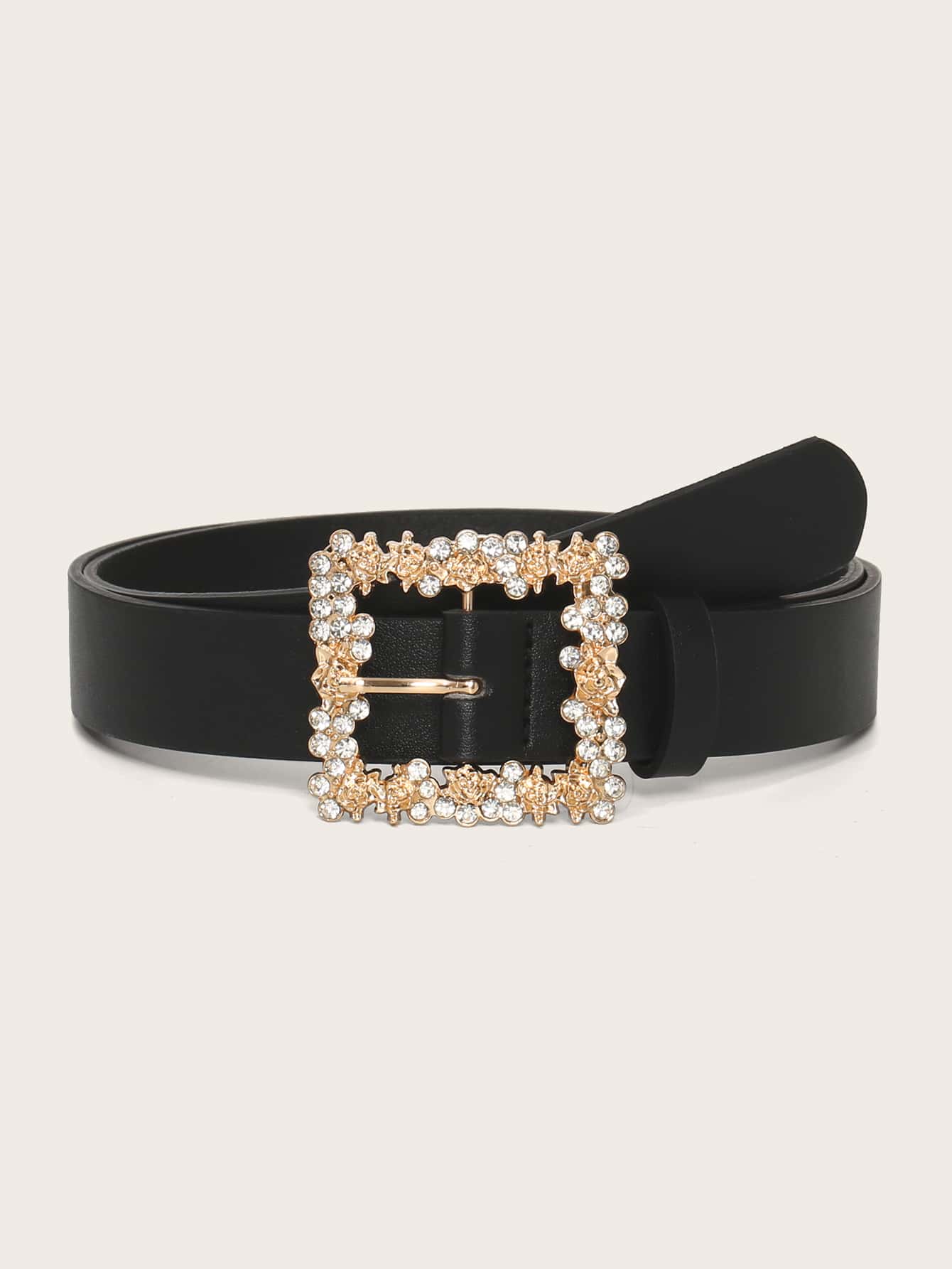 Rhinestone Decor Square Buckle Belt - Black - View 1
