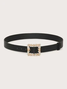 Rhinestone Decor Square Buckle Belt - Black - View 2