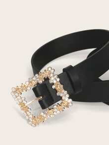 Rhinestone Decor Square Buckle Belt - Black - View 3