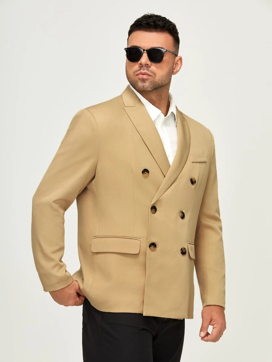 Manfinity Men Plus Double Breasted Blazer - Khaki - View 1
