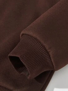 Toddler Girls Letter Graphic Thermal Lined Pullover - Coffee Brown - View 4