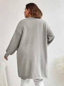 SHEIN Essnce 大碼落肩袖口袋貼布開襟開衫 - 淺灰色 - 查看 2