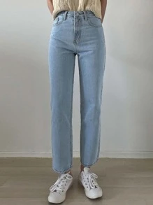 DAZY High Waist Straight Leg Jeans - Light Wash - View 1