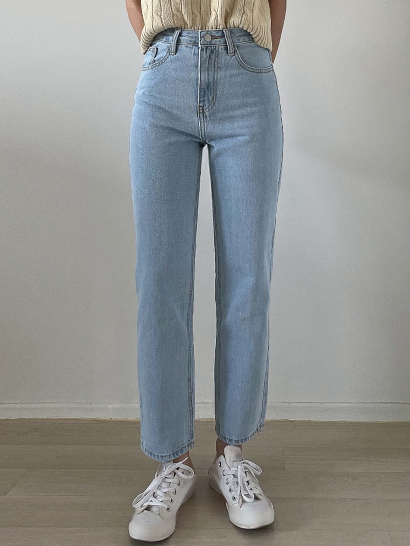 DAZY High Waist Straight Leg Jeans - Light Wash - View 1