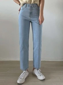 DAZY High Waist Straight Leg Jeans - Light Wash - View 2