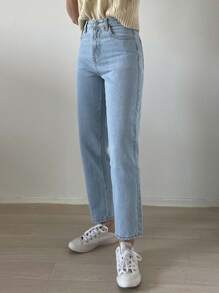 DAZY High Waist Straight Leg Jeans - Light Wash - View 4