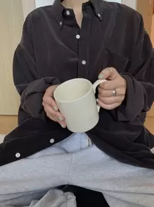 DAZY Áo sơ mi nhung kẻ túi trước vai trễ, quần áo mùa thu, áo dài tay - Màu xám đen - Xem 4