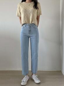 DAZY High Waist Straight Leg Jeans - Light Wash - View 5