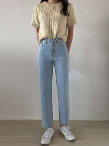 DAZY High Waist Straight Leg Jeans - Light Wash - View 7