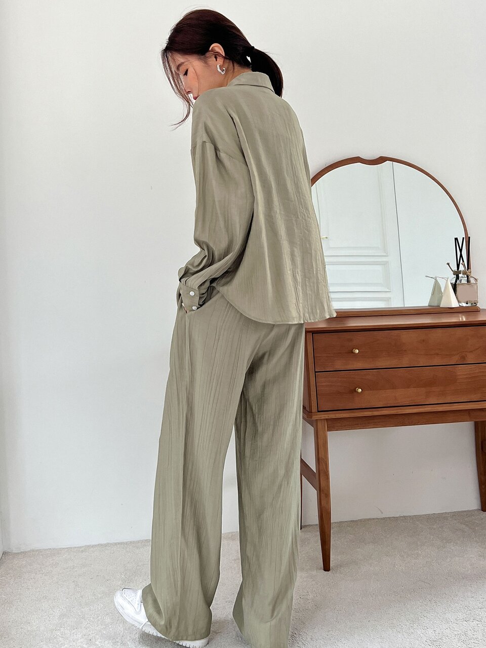 Solid Button Front Flap Pocket Shirt & Pants