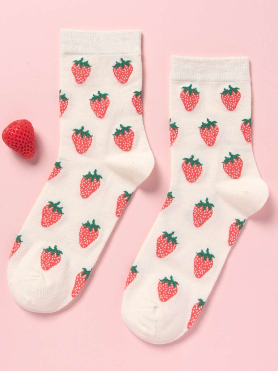 Strawberry Pattern Crew Socks