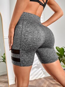 Shorts deportivos de malla bolsillo de celular - Gris - Ver 2