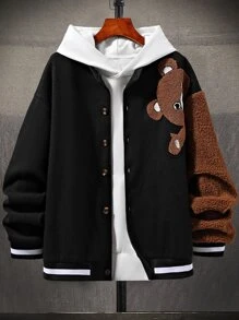 Manfinity Hypemode Nam Áo khoác Đại học Bản vá Gấu Không có áo Hoodie - màu đen - Xem 1