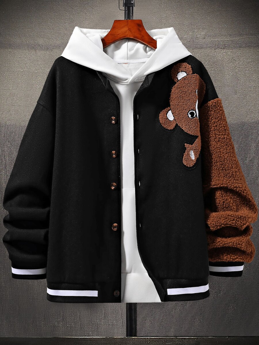 Manfinity Hypemode Nam Áo khoác Đại học Bản vá Gấu Không có áo Hoodie - màu đen - Xem 1