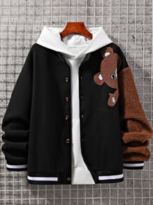 Manfinity Hypemode Nam Áo khoác Đại học Bản vá Gấu Không có áo Hoodie - màu đen - Xem 3