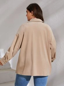 大碼雙口袋落肩袖外套 - 卡其色 - 查看 2