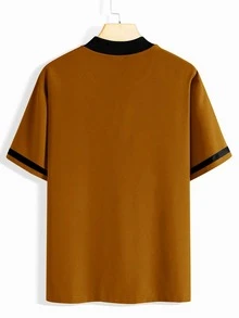 Aesthetic Post 男士1入組字母圖案棒球領襯衫 - 棕色 - 查看 2