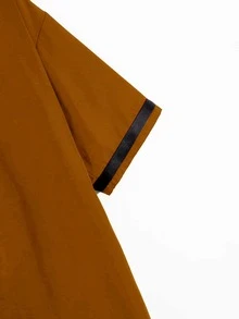 Aesthetic Post 男士1入組字母圖案棒球領襯衫 - 棕色 - 查看 3