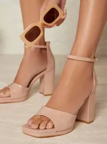 Single Band Ankle Strap Platform Heeled Sandals - Apricot - View 1