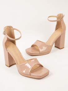 Single Band Ankle Strap Platform Heeled Sandals - Apricot - View 2
