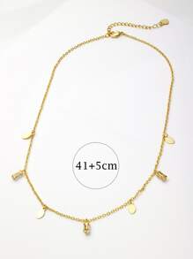 方晶鋯石和橢圓形吊飾項鍊 - 金黃色 - 查看 4