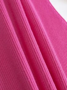 SHEIN Essnce 素色小高領條紋針織上衣無項鏈 - 玫紅色 - 查看 4