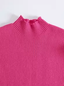 SHEIN Essnce 素色小高領條紋針織上衣無項鏈 - 玫紅色 - 查看 5