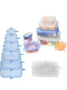6pcs Random Rectangular Silicone Fresh-Keeping Lid, Reusable Food Covers For Bowls, Cups, Cans, Fit Different Sizes & Shapes Of Container, Dishwasher & Freezer Friendly - Multicolor - View 1