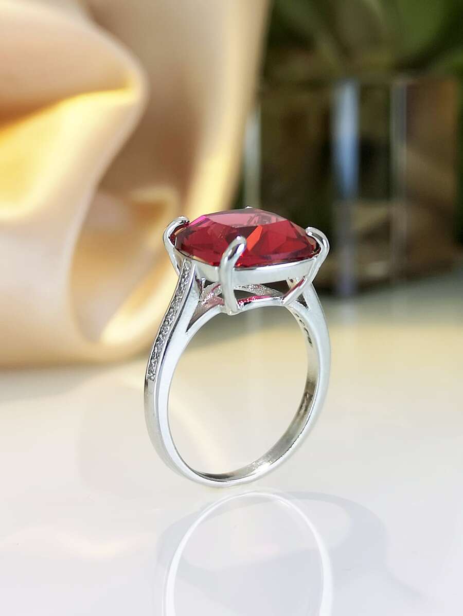 水鑽裝飾戒指 - 玫紅色 - 查看 1