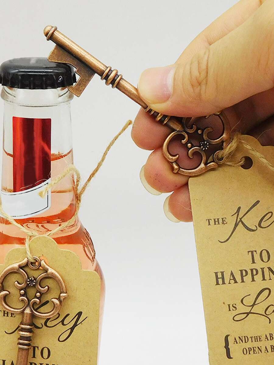 1入鑰匙形開瓶器，復古不銹鋼鑰匙扣螺絲釘，婚禮假期派對禮物，啤酒罐頭開瓶器