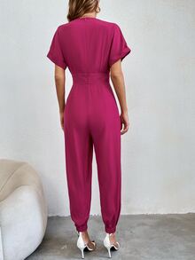SHEIN Unity Batwing Sleeve Fold Pleated Jumpsuit - Hot Pink - View 2