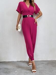 SHEIN Unity Batwing Sleeve Fold Pleated Jumpsuit - Hot Pink - View 3
