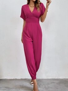 SHEIN Unity Batwing Sleeve Fold Pleated Jumpsuit - Hot Pink - View 4