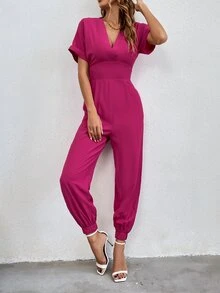 SHEIN Unity Batwing Sleeve Fold Pleated Jumpsuit - Hot Pink - View 5