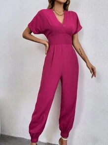 SHEIN Unity Batwing Sleeve Fold Pleated Jumpsuit - Hot Pink - View 6