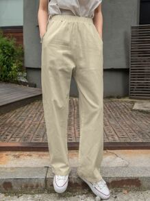 DAZY Pantalones rectos unicolor - Caqui - Ver 4