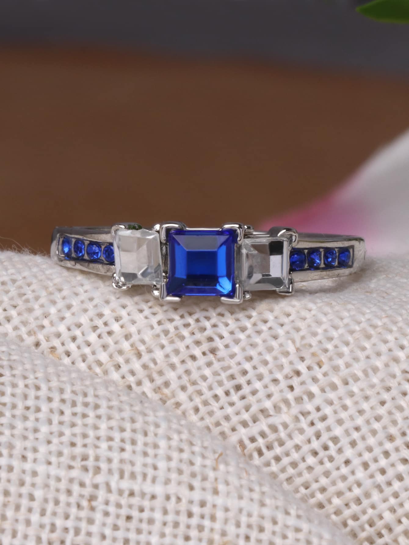 Nhẫn trang trí Rhinestone - Màu xanh lam - Xem 1