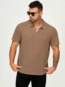 GENTILAND Men Plus Waffle Knit Polo Shirt - Mocha Brown - View 1