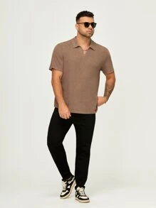 GENTILAND Men Plus Waffle Knit Polo Shirt - Mocha Brown - View 3