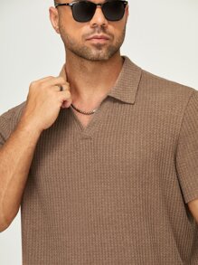 GENTILAND Men Plus Waffle Knit Polo Shirt - Mocha Brown - View 5