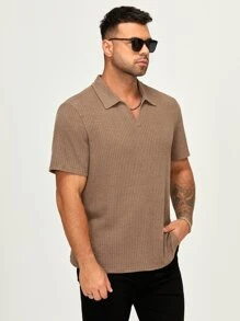 GENTILAND Men Plus Waffle Knit Polo Shirt - Mocha Brown - View 6