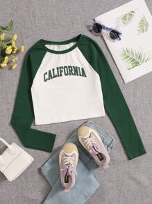 SHEIN Girls Letter Graphic Raglan Sleeve Tee - Multicolor - View 1