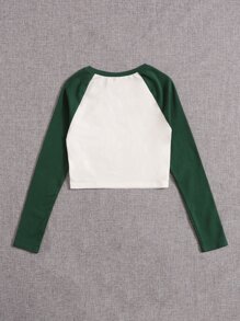SHEIN Girls Letter Graphic Raglan Sleeve Tee - Multicolor - View 2