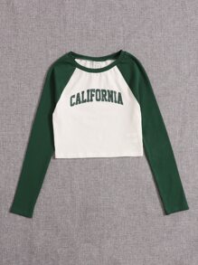 SHEIN Girls Letter Graphic Raglan Sleeve Tee - Multicolor - View 3