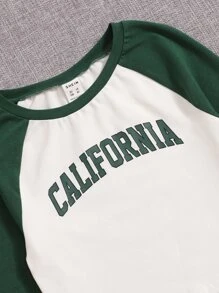 SHEIN Girls Letter Graphic Raglan Sleeve Tee - Multicolor - View 4