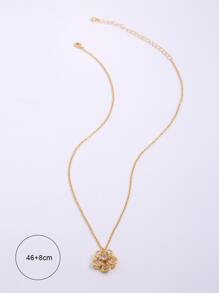 Cubic Zirconia Flower Charm Necklace - Yellow Gold - View 3