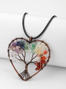 樹形裝飾心形墜飾項鍊 - 彩色 - 查看 1