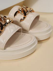 Giày bệt dày và Dép nêm Nữ Chuỗi Kẻ sọc Đúng mốt - Màu be - Xem 3