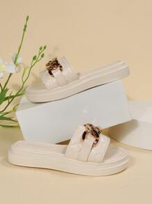 Giày bệt dày và Dép nêm Nữ Chuỗi Kẻ sọc Đúng mốt - Màu be - Xem 4